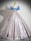 Light Blue Square Short Sleeve Quinceanera Dress