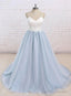 Light Blue Tulle and White Top Long Wedding Party Gowns, Straps Junior Prom Dress