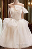 Light Champagne Short Tulle Formal Prom Dresses, Short Light Champagne Formal Graduation Dresses