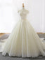 Light Champagne Tulle Off The Shoulder Train Wedding Dress