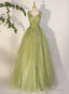Light Green A-line Tulle with Lace Applique Prom Dress, Green Formal Dress