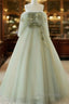 Light Green Off Shoulder Tulle Long Formal Prom Dresses A-Line Green Party Dresses