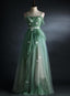 Light Green Straps Tulle Floor Length A-Line Formal Prom Dresses, Tulle Scoop Party Dresses Formal Dresses