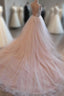 Light Pink Tulle Lace Long Formal Prom Dresses, Wedding Dresses
