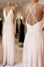Light Pink V Neck Chiffon Long Formal Prom Dresses, Pink Formal Dresses