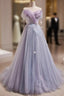 Light Purple Off Shoulder Sweetheart Long Formal Dresses, Light Purple Tulle Formal Prom Dresses