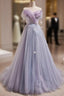 Light Purple Off Shoulder Sweetheart Long Formal Dresses, Light Purple Tulle Formal Prom Dresses