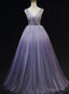 Light Purple Tulle Gradient Lace Applique Formal Dress, Long Prom Dress
