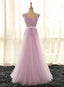 Light Purple V-neckline Long Formal Dress, Tulle Lace Applique Bridesmaid Dress