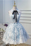 Light Sky Blue Halter Homecoming with Lace Appliques Cute Short Formal Dresses