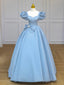 Blue Satin Long Prom Dress with Bow, Blue A-Line Formal Evening Dress