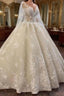 Long A-line Bateau Appliques Lace Sequins Tulle Wedding Dress