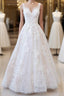 Long A-line Sweetheart Appliques Lace Tulle Wedding Dress