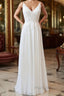 Long A-line Sweetheart Spaghetti Strap Appliques Chiffon Wedding Dress