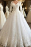 Long A-line V-neck Appliques Lace Tulle Wedding Dress with Sleeves