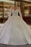 Long Ball Gown V Neck Sequins Wedding Dresses with Sleeves