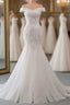 Long Mermaid Off Shoulder Lace-up Applique Lace Wedding Dress