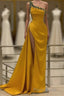 Long Mermaid One Shoulder Beading Backless Formal Prom Dresses with Slit