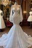 Long Mermaid Sweetheart Strapless Pearls Beadings Lace Wedding Dress with Sleeves