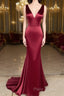 Long Mermaid V Neck Satin Bridesmaid Dresses