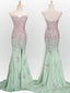 Long Mint Mermaid Sweetheart Sparkly Popular Unique Formal Prom Dresses