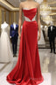 Long Red Mermaid Satin Strapless With Lace Embroidery