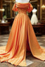 Long Satin Corset Formal Prom Dresses Off The Shoulder Side Split
