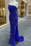 Long Sequin Formal Prom Dresses Royal Blue Formal Dresses One-Shoulder