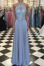 Long Silver Chiffon Formal Prom Dresses Halter Evening Gowns New Arrival