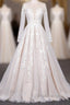 Long Sleeve Appliques Lace Tulle A-line Wedding Dress