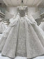 Long Sleeve V-neck Backless Beading Wedding Dress