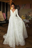 Long Sleeve V-Neck Boho Bridal Gowns Backless Lace Wedding Dresses