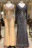 Long Sleeves Mermaid Crystals Formal Prom Dresses Bling Bling Formal Gown
