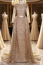 Long Sleeves Sequin Gold Mermaid Formal Prom Dresses