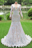 Long Sleeves Sequins Mermaid Prom Dresses Iridescent Shower Party V Neck Evening Dress Chapel Train