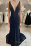 Long Velvet Black Formal Prom Dresses Straps Crystals V Neck Formal Dresses Gowns