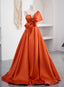 Spaghetti Straps Orange Satin Prom Formal Dress, A-Line Floor Length Evening Dress