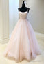 Pink Tulle Long A-Line Prom Dresses, Pink Formal Graduation Dresses