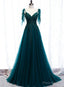 Lovely A-line Straps Tulle Teal Blue Long Evening Dress Prom Dress, A-line Formal Dresses