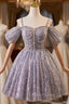 Lovely A-Line Tulle Sequins Knee Length Formal Prom Dresses, Off The Shoulder Evening Party Dresses