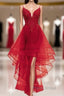 Lovely Blue High Low V-Neckline Straps Party Dresses, New Straps Formal Prom Dresses