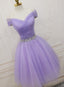 Lovely Light Purple Beaded Short Party Dresses, Off Shoulder Homecoming Dresses