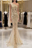 Lovely One Shoulder Champagne Sequins Mermaid Formal Prom Dresses, Champagne Evening Dresses