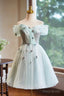 Lovely Tulle Knee Length Green Party Dress, Off the Shoulder A-Line Evening Dress