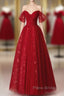 Lovely Wine Red Tulle Sweetheart Off Shoulder Formal Prom Dresses, Wine Red Long Party Dresses