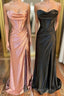 Simple Satin Long Mermaid Formal Prom Dresses, Spaghetti Straps Party Dresses with Slit
