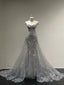 Luxurious And Sparkling Silver Mermaid Off-Shoulder Beaded Train Wedding Dresses