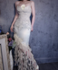 Luxurious Ivory Mermaid Thin Strap Pearl Ruffled Satin Long Formal Prom Dresses