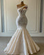 Luxurious Lace Beaded Wedding Dresses One Shoulder Mermaid Bridal Gowns Crystal Beads Sequin Sweep Train