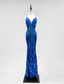 Luxurious Royal Blue Mermaid V-Neck Sequined Long Formal Prom Dresses